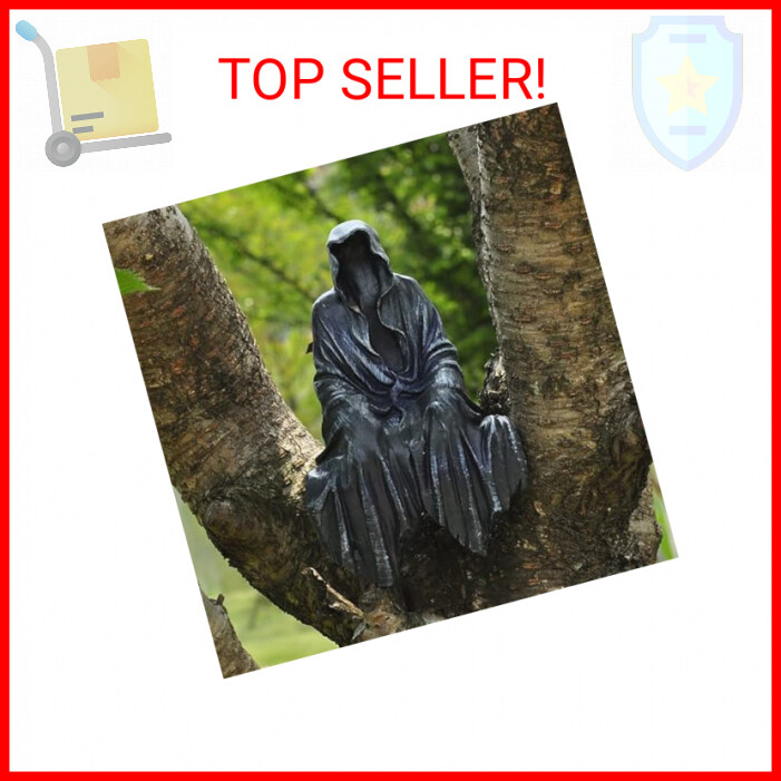 5.9 Inch Mysterious Black Robe Statue -Spooky Decorations with Resin Figurine