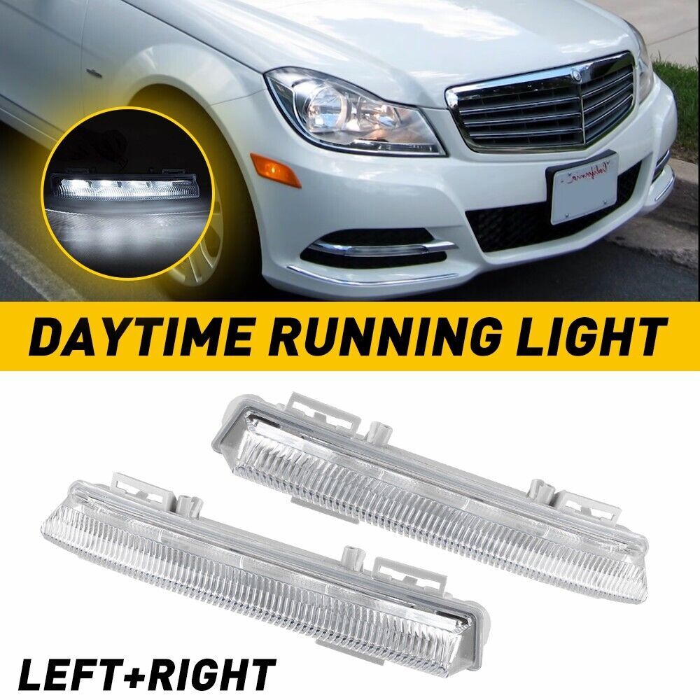 Pair LED DRL Fog Lights Daytime Running Lamp For Mercedes Benz C-Class W204 C250