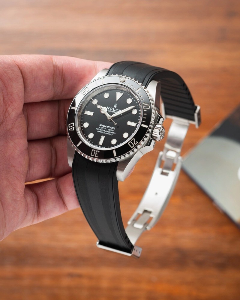 FKM Rubber Watch Strap for Rolex Tudor Omega MoonSwatch Seiko with Clasp