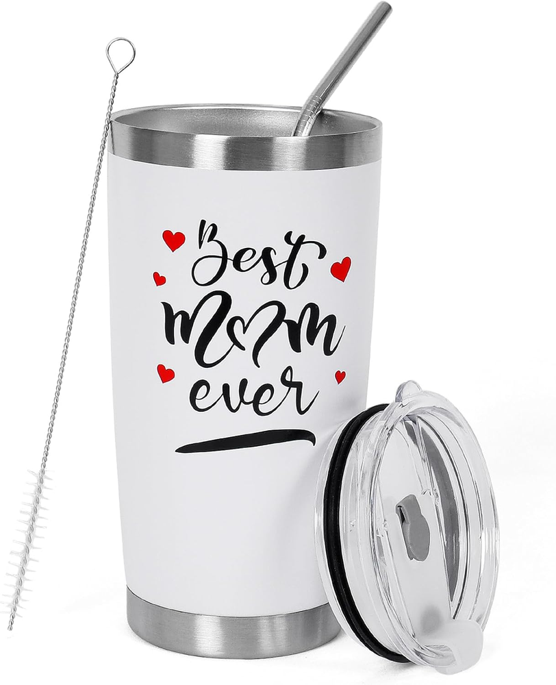 Best Mom Ever Gifts Mom Tumbler Mug(White), 20 Oz Coffee Tumbler Cup Gifts for M