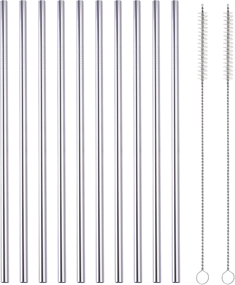 10 Pcs Stainless Steel Straws, Reusable Drinking Straws, Straight Metal Straw Se