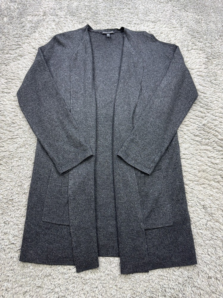 Eileen Fisher Sweater Women XS Gray Merino Wool Draped Open Front Cardigan Tunic