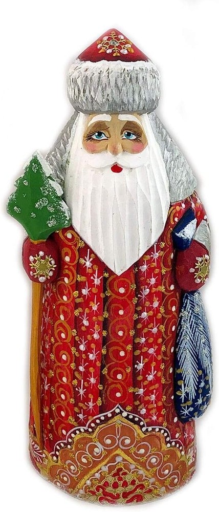 Wooden Hand Carved Painted Russian Santa Claus Statue Figurine Christmas Decor