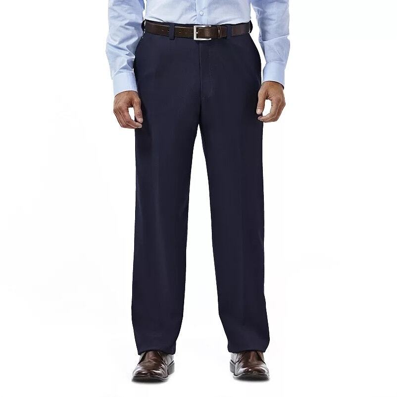 Haggar Men's Navy eCLo Stria Classic-Fit Flat-Front Dress Pants Size 36W 32L