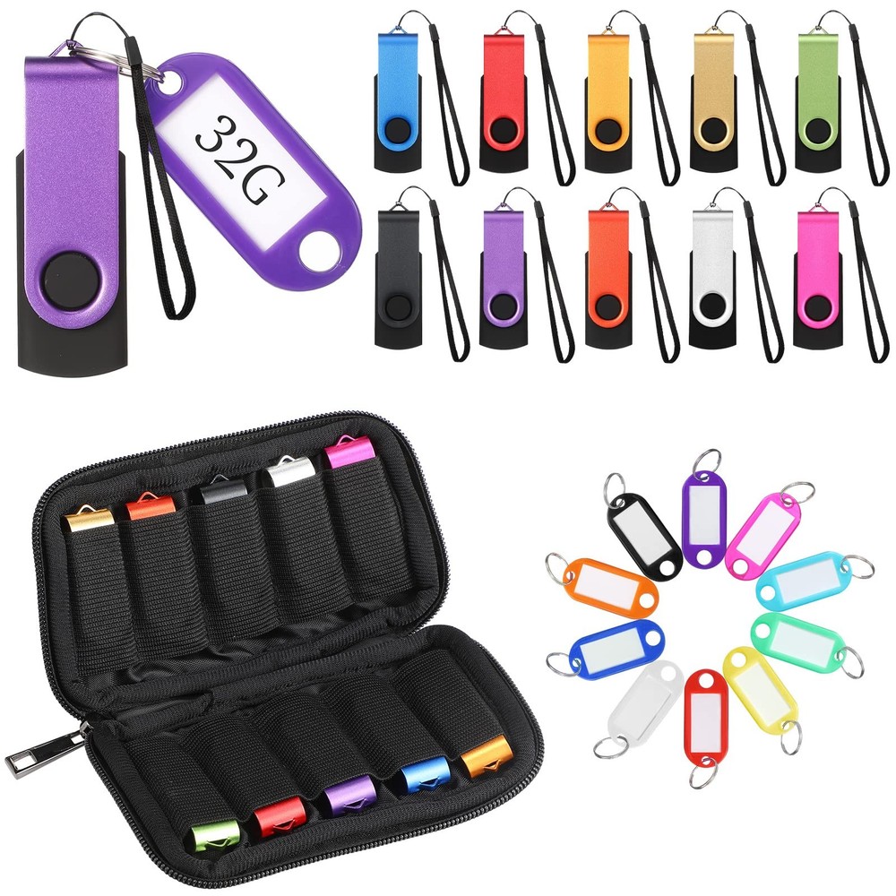 10 Pack USB Flash Drives with Lanyards Key Tags & Storage Case