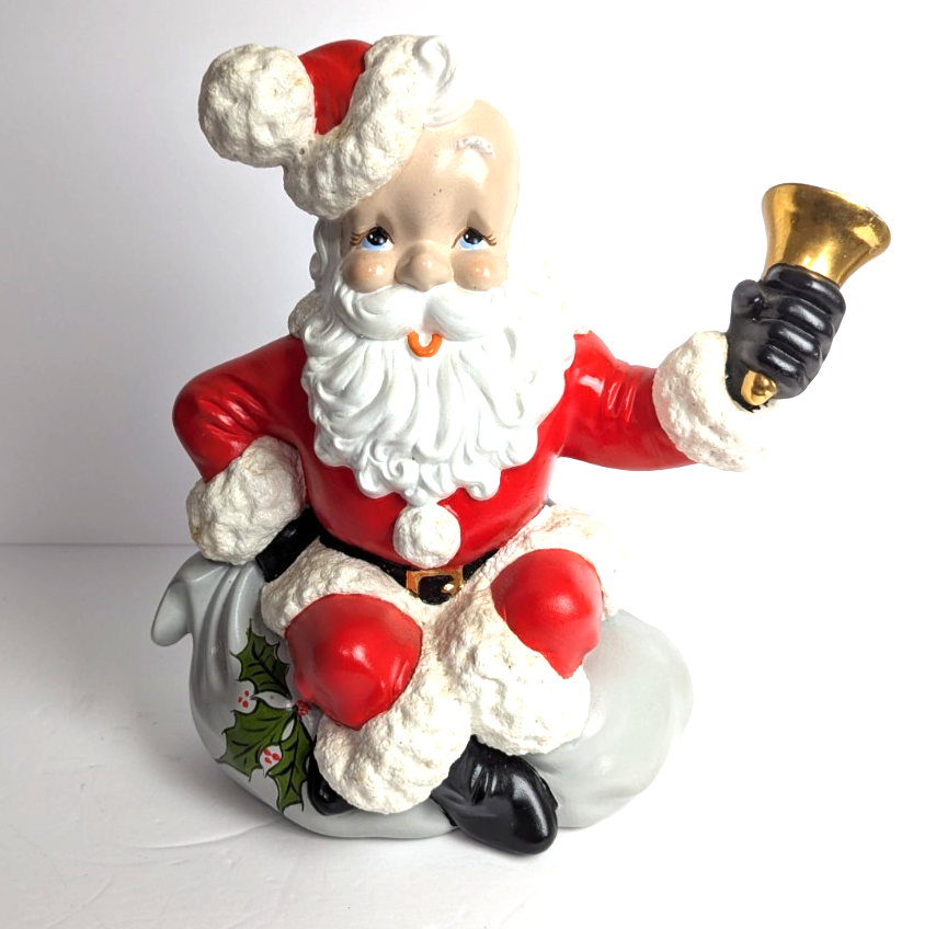 Vtg Atlantic Mold Ceramic Santa Claus Ringing Bell Music Box Works Jingle Bells