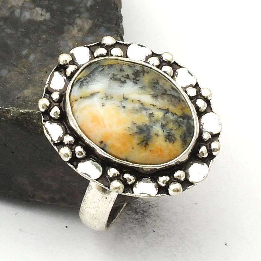 Dendrite Opal Gemstone Handmade Ring Jewelry New Year Gift US Size-9 AR 41224