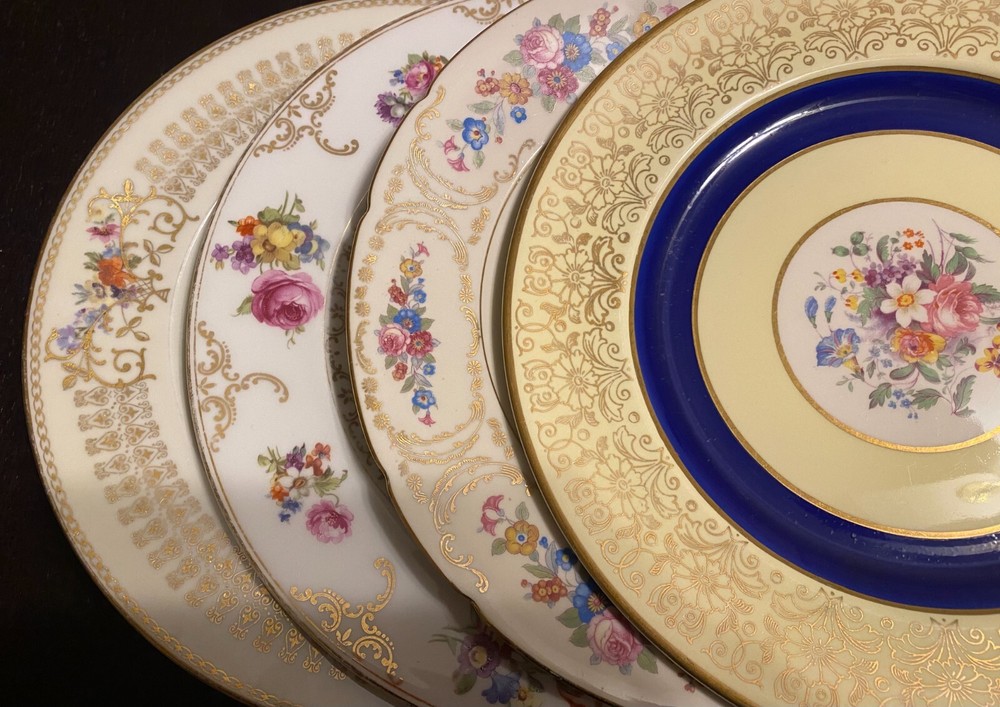 Vintage Mismatched China Dinner Plates Set of 4 Roses Flowers