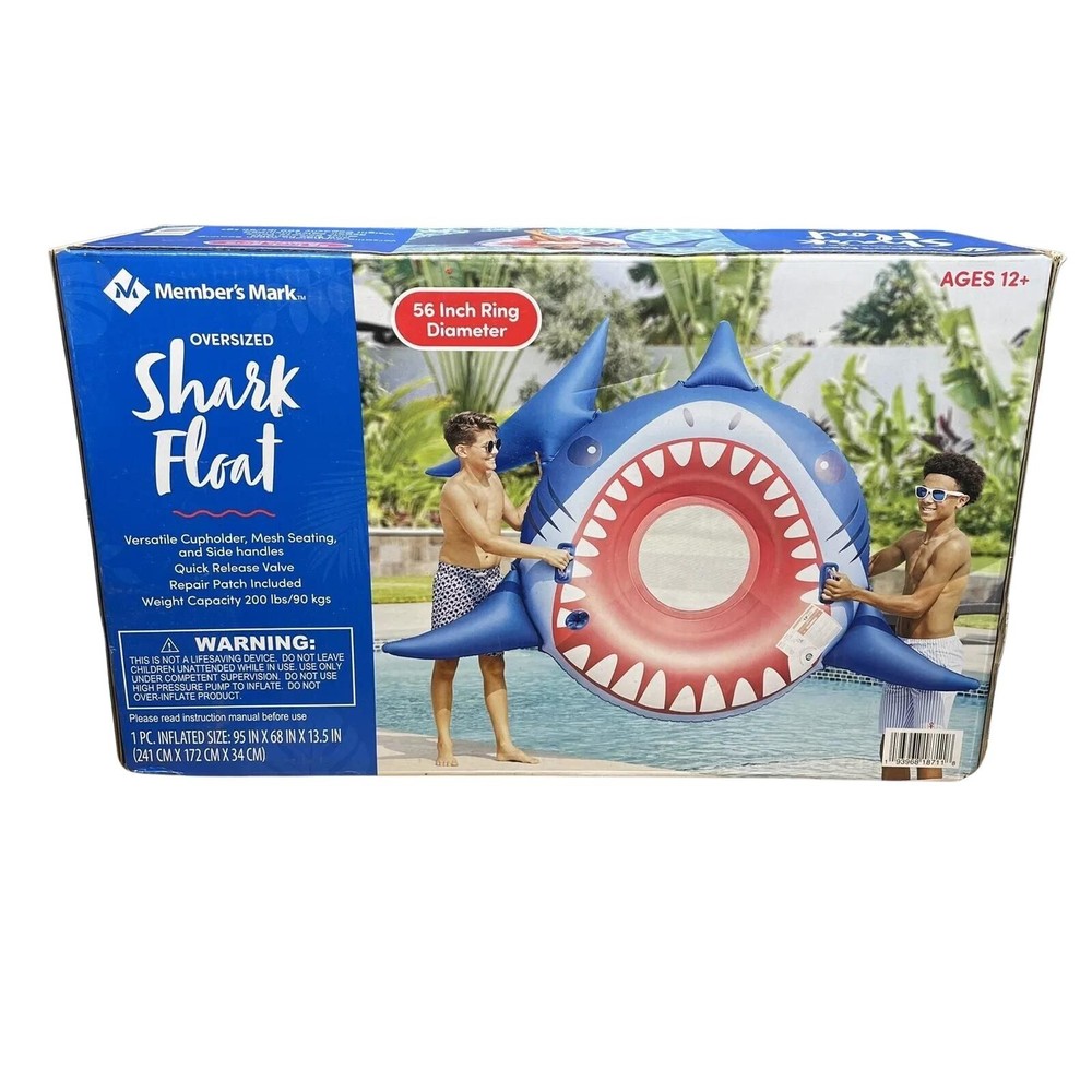 Oversized Shark Pool Float with Cupholder and Mesh Seat 56in  -image