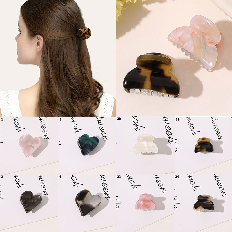 Tortoiseshell Small Barrette Heart Round Semicircle Shaped Mini Hair Claws 1Pc
