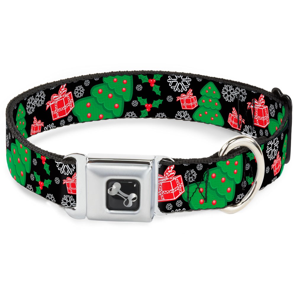 Dog Collar Bone Christmas Collage Black/White/Green/Red Small 9.5-13