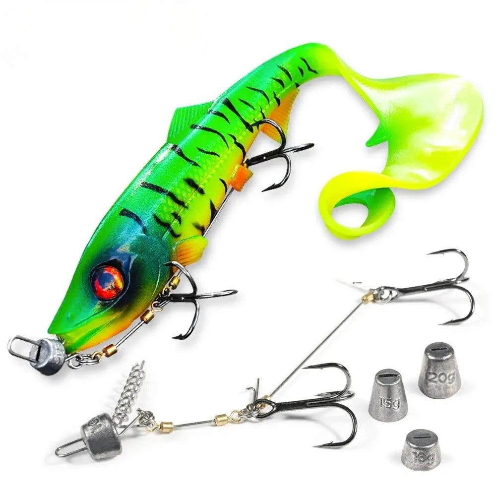 Firebomb Swimbait with Stinger Rig Hook Fishing Kit Long Tail Soft Lure Sinker