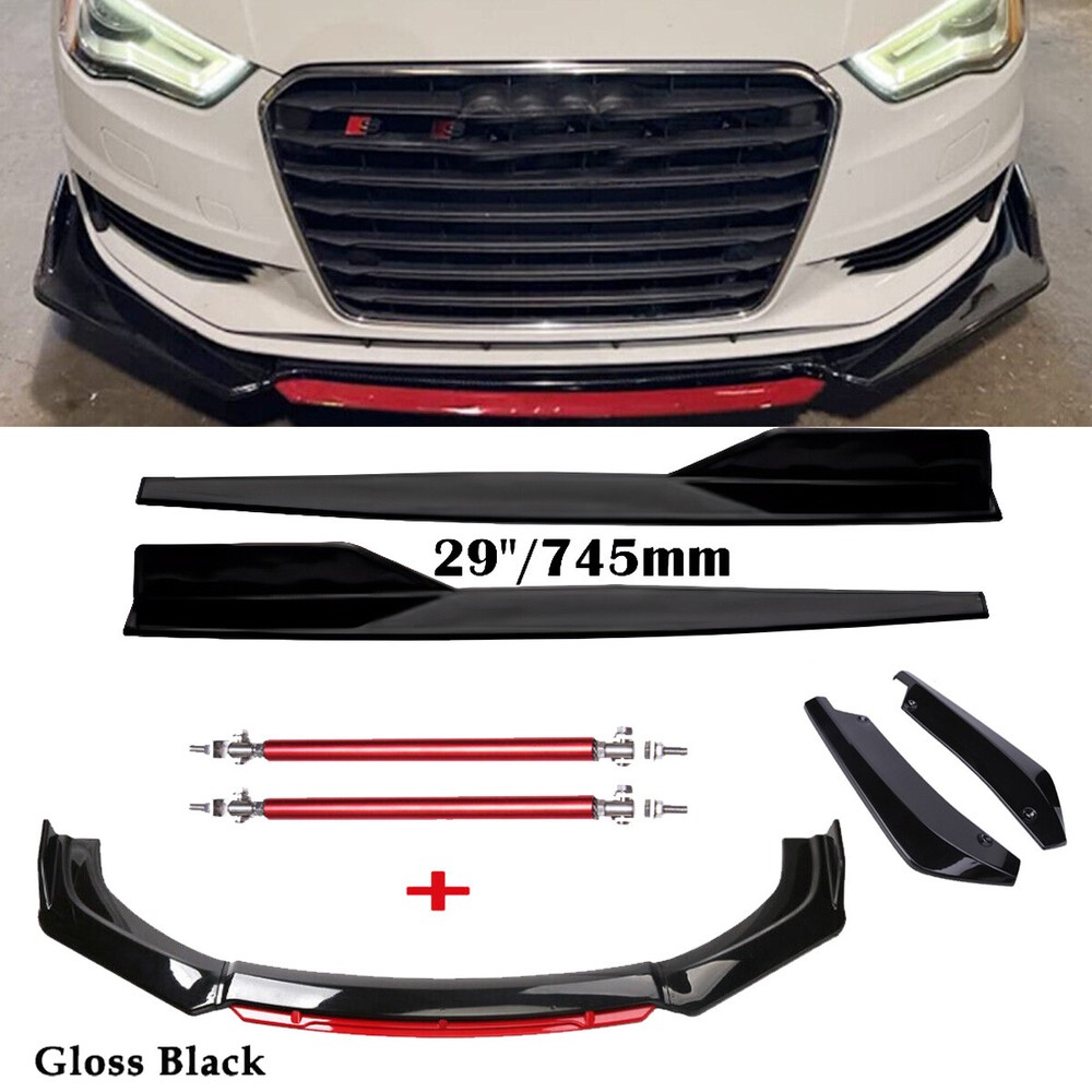 Front Bumper Lip Spoiler Splitter Rear Lip Side Skirt For Audi Glossy Black