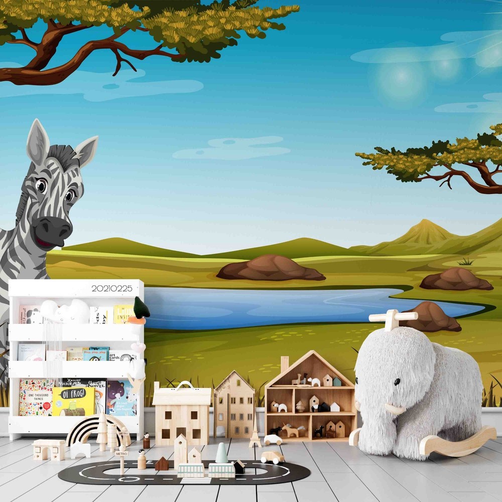 3D Zebra River Cartoon Illustration Wall Murals Wallpaper Murals Wall Sticker