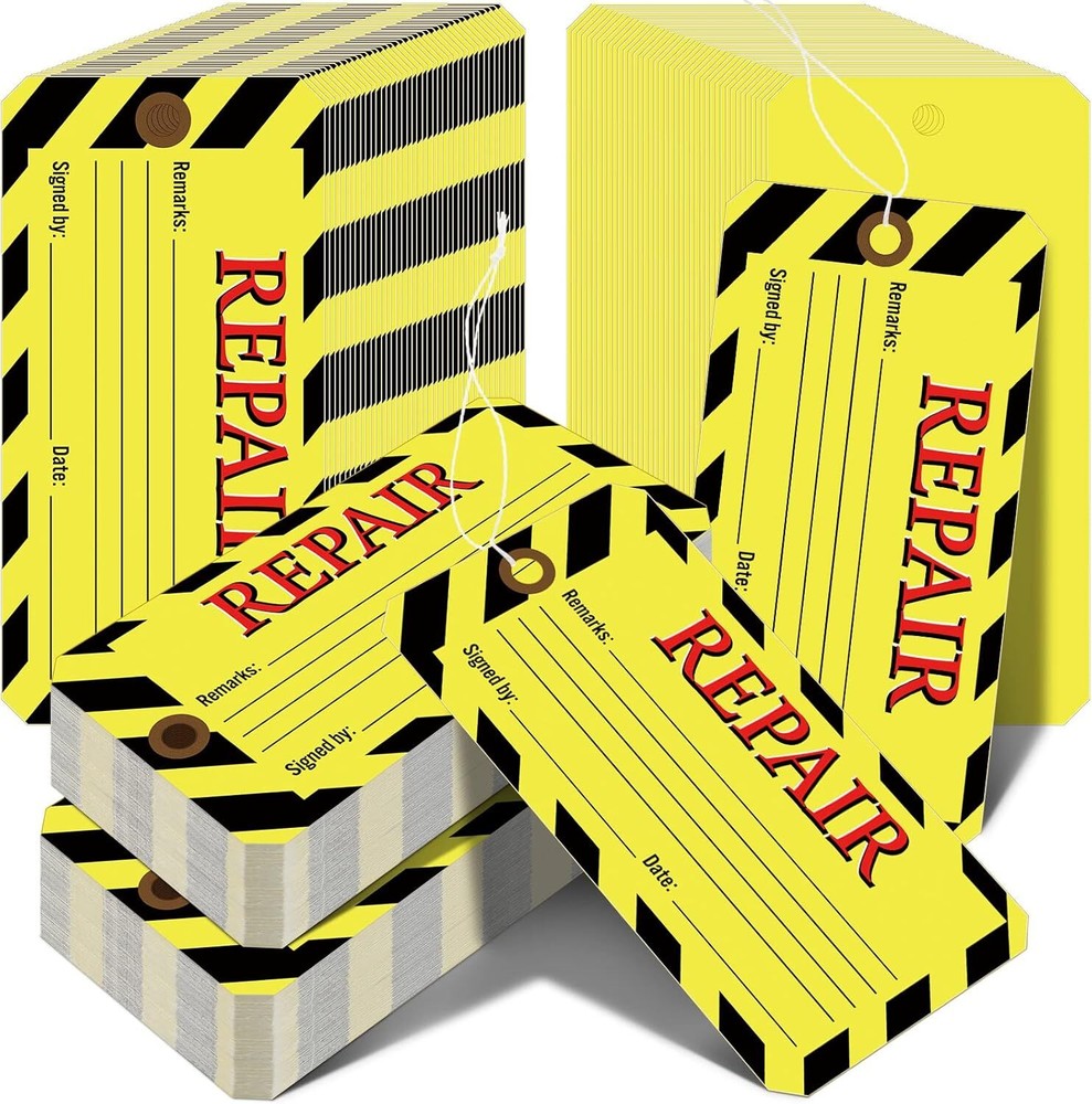 120 Pack Repair Tags Yellow Maintenance Required Tags w Wire Production Quality