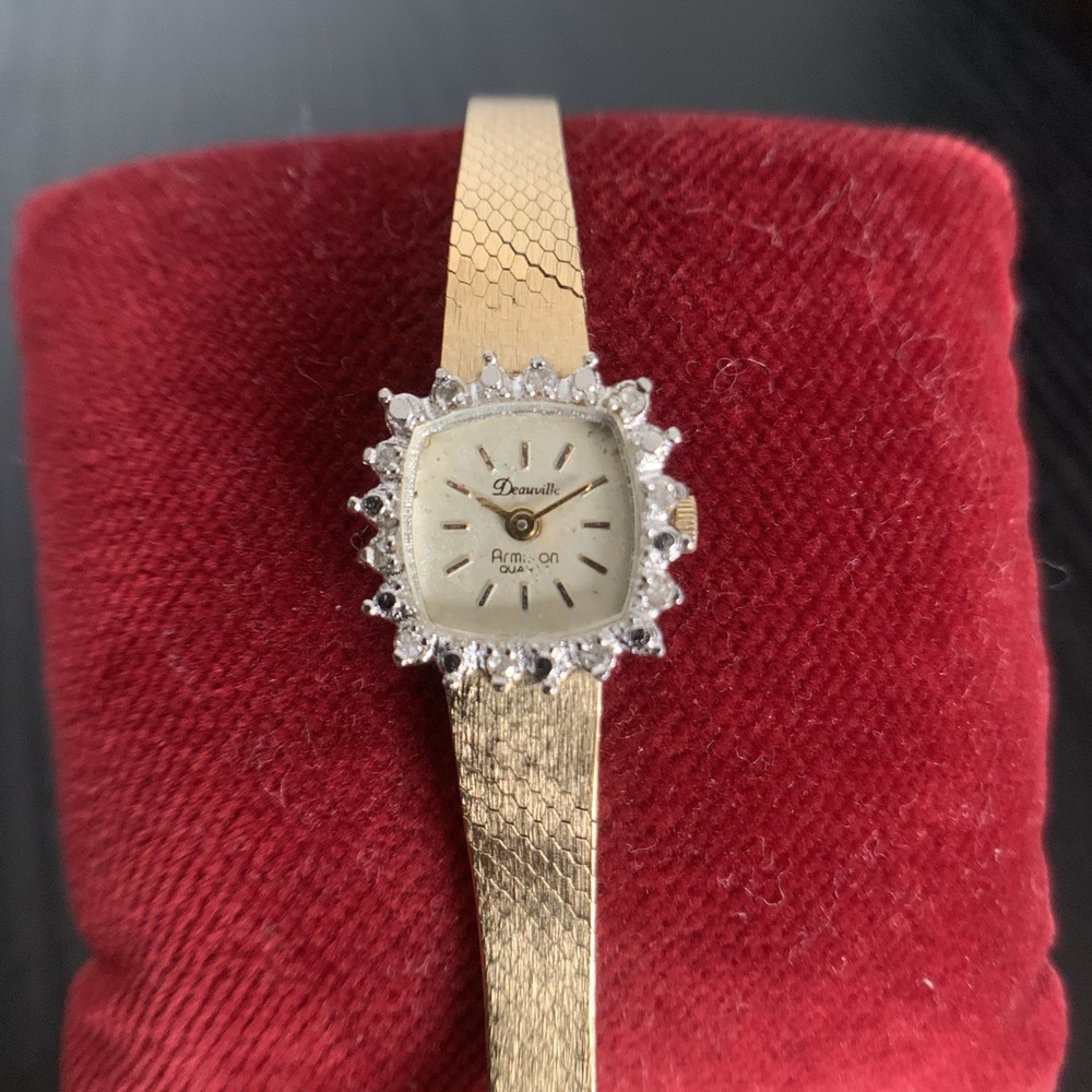 Vintage DEAUVILLE By Armitron Watch Gold Tone Diamond Quartz * Untested *