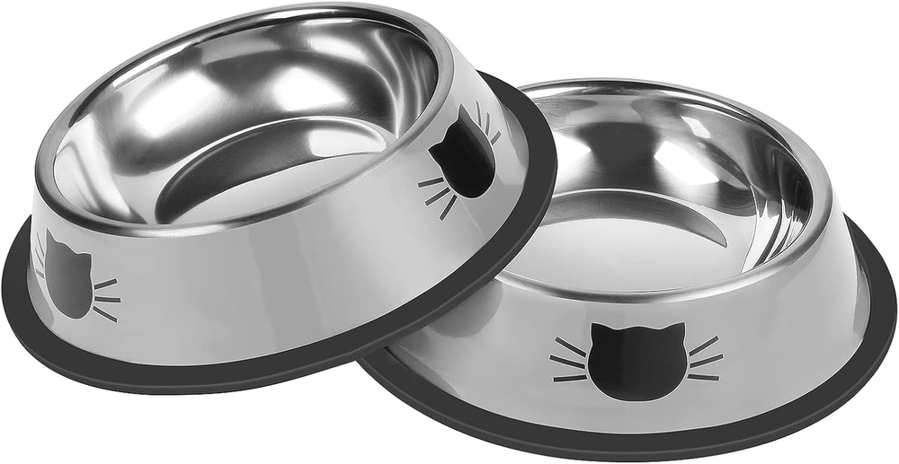 2 Pcs Non-Slip Stainless Steel Small Cat Food Bowls - Unbreakable, 7 Oz, Removab