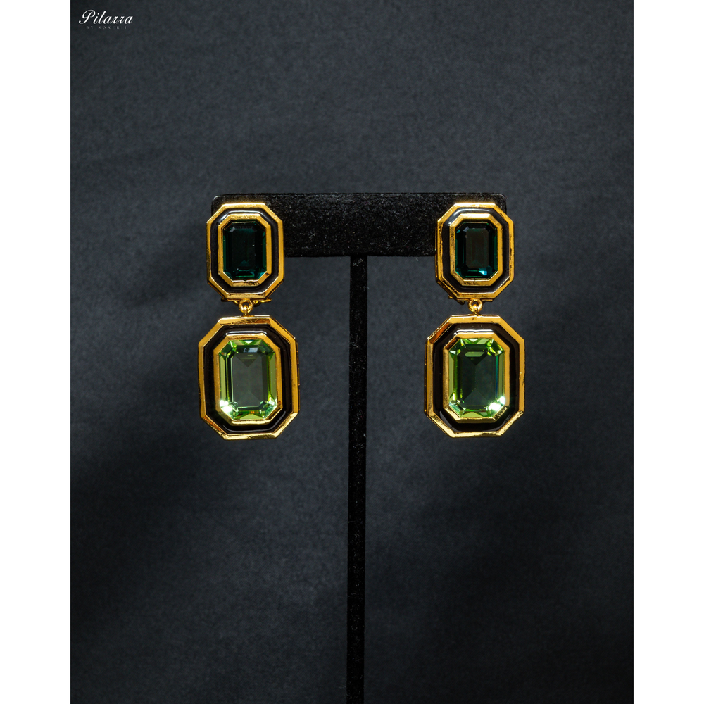 Green & Gold Crystal Drop Earrings for Women