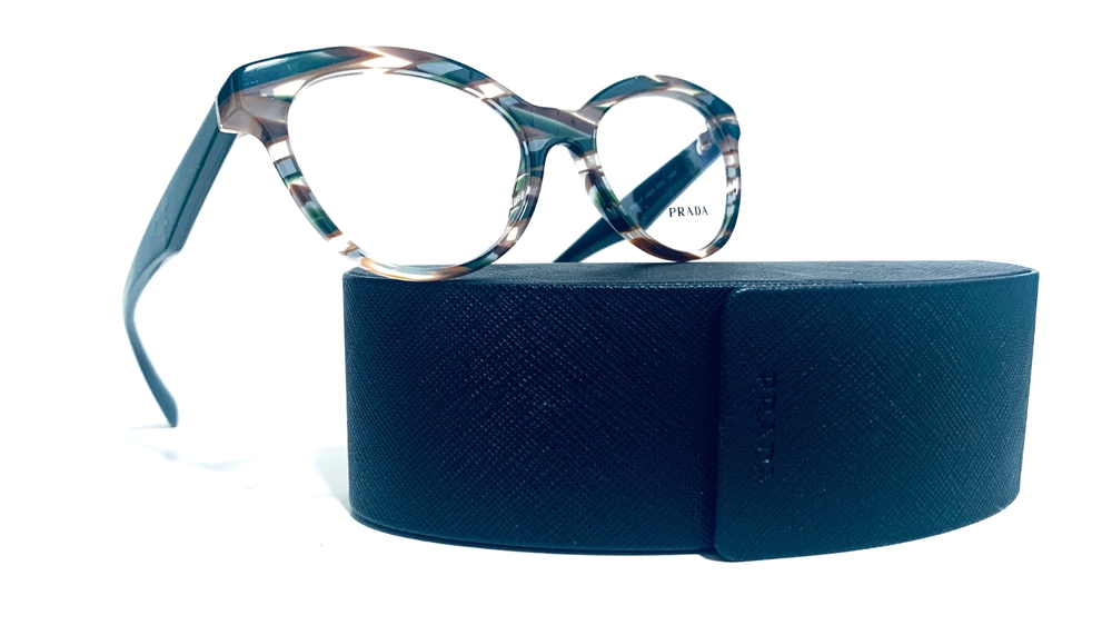 Prada VPR 11R Cat Eye Striped Green Eyeglasses 50-17-140mm Italy