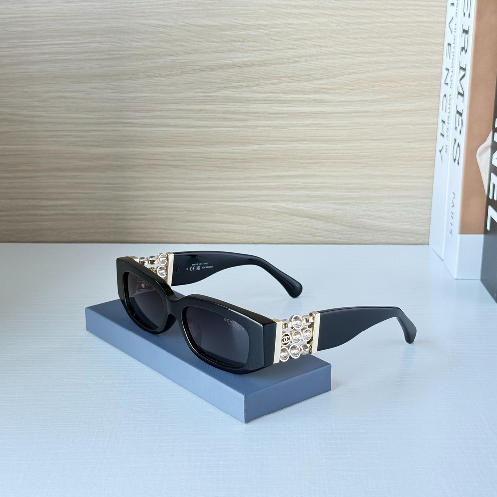Chanel CH5544 Rectangle Polarized Sunglasses Black Frame Gray Lens 53mm