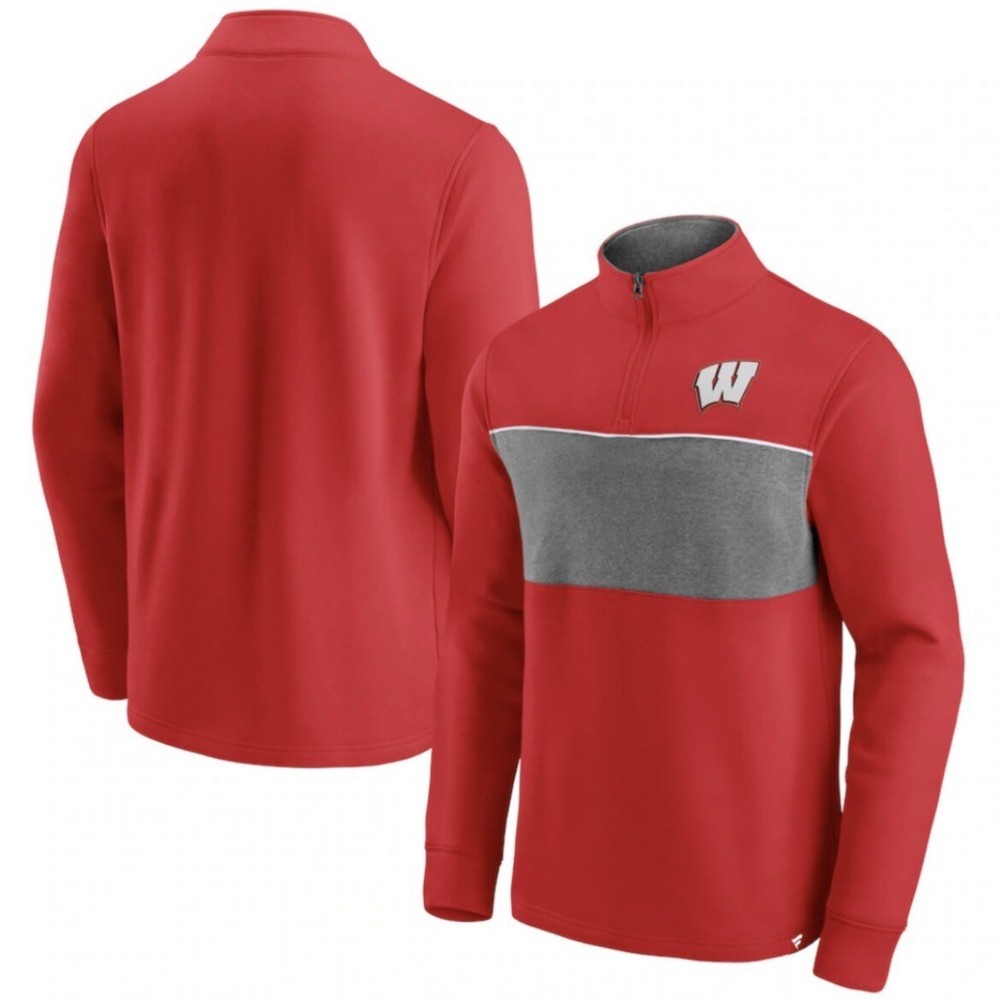 Fanatics NCAA Wisconsin Badgers Primary Logo Red 1/4 Zip Jacket Men’s Size L