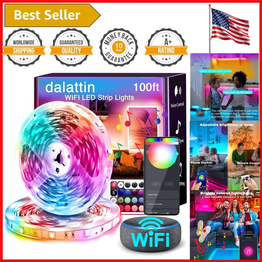 Voice-Controlled 100ft Smart LED Strip Lights - Ideal for Bedroom & Valentine's