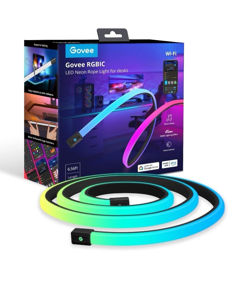 NEW SEALED Govee 6.56ft RGBIC LED Neon Rope Light Gaming Desk Strip