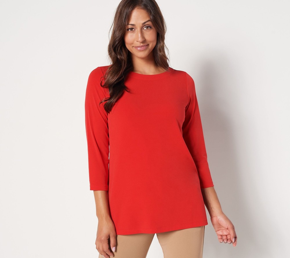 Susan Graver Women's Top Petite PXL Essentials Liquid Knit Tunic Red A453976