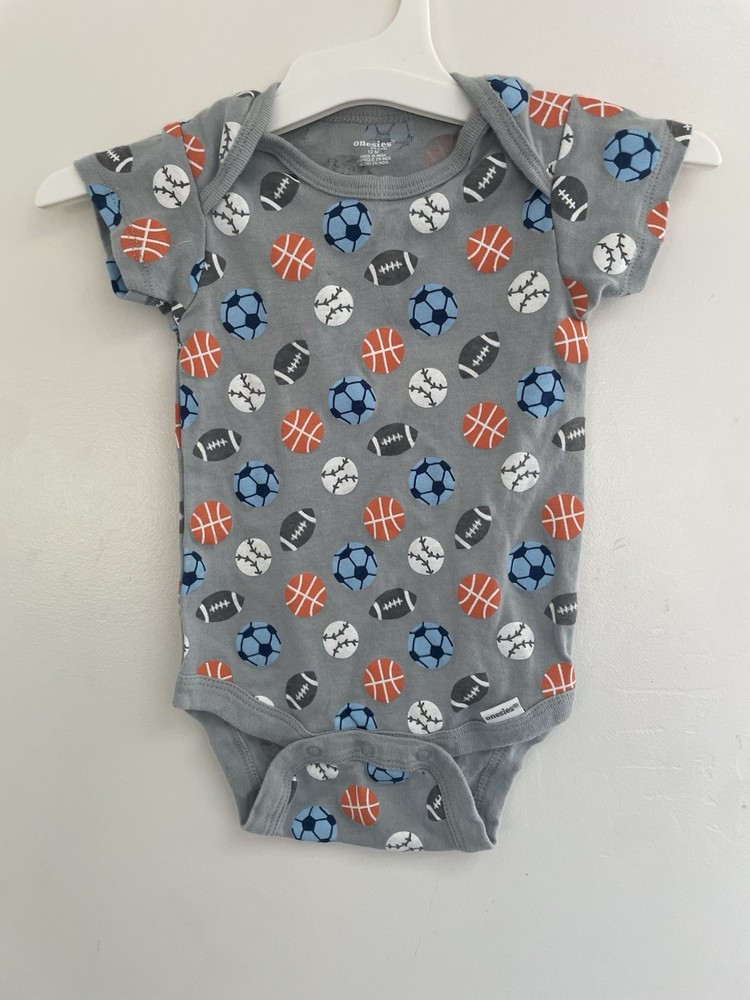 Gerber Baby Boys Colorful Sports Balls 100% Cotton Short Sleeve Onesie Gray 12M