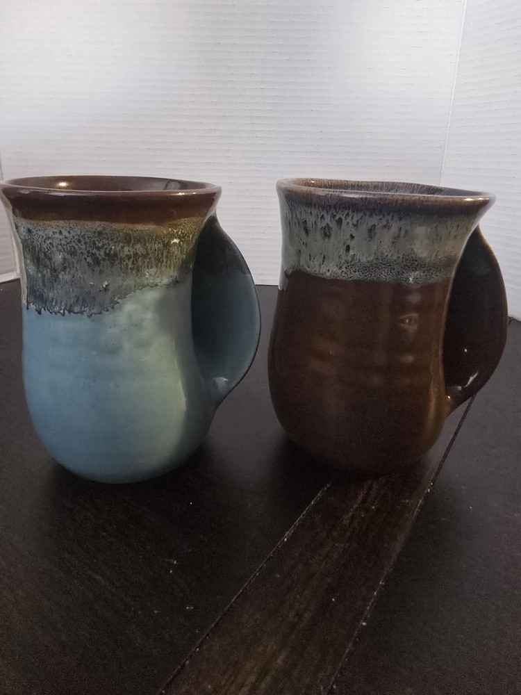 Neher Pottery Hand Warmer Coffee/Tea Mug 2017 Signed Clay in Motion Studios Set2