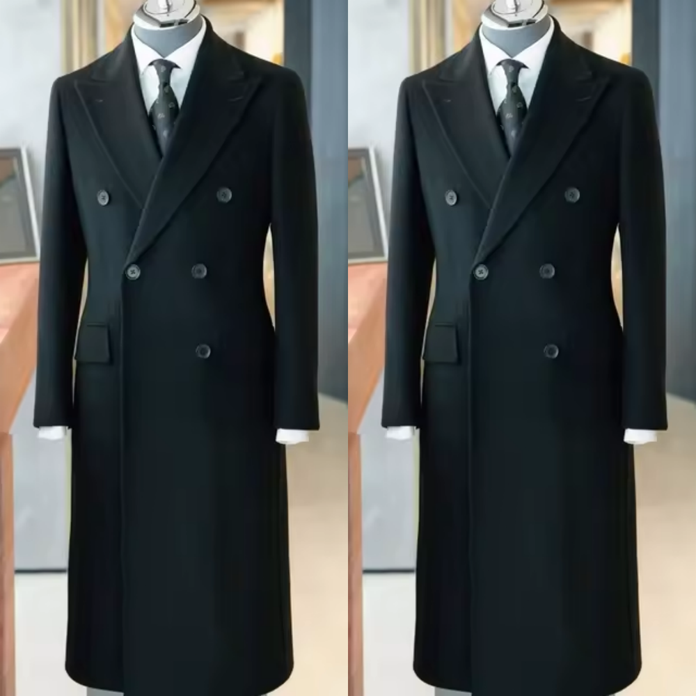 Black Men's Overcoat Winter Business Formal Long Suit Warm Daily Tuxedo Jacket