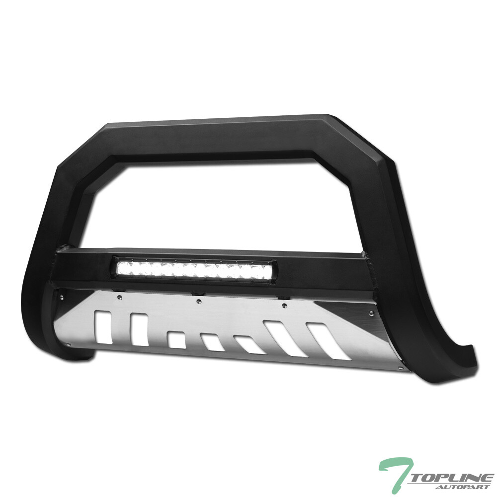Topline For 2002-2009 Dodge Ram AVT Aluminum LED Bull Bar - Matte Black/SS Skid