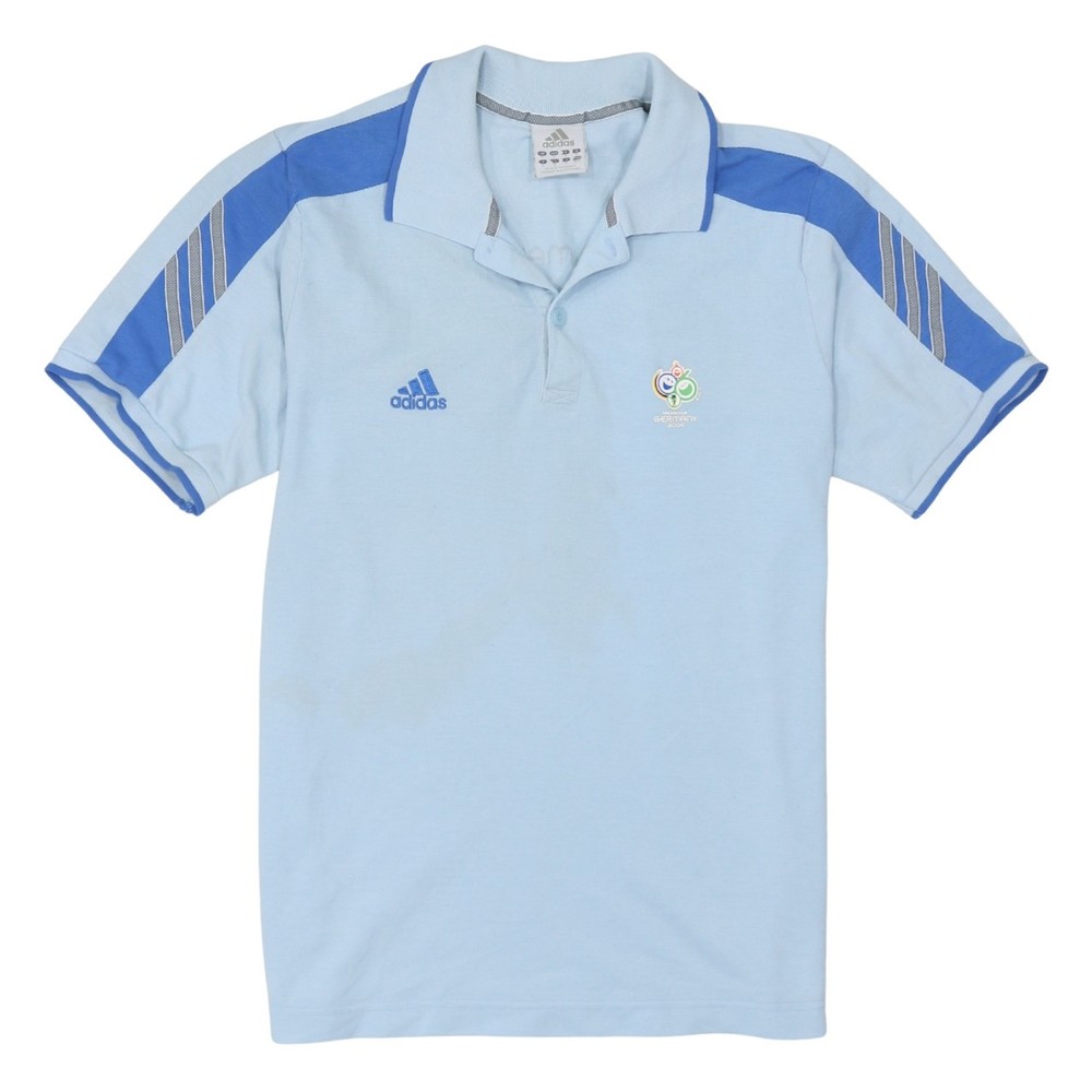 Adidas Mens Polo Shirt Light Blue Embroidered Logo Three Stripe Sports Top M