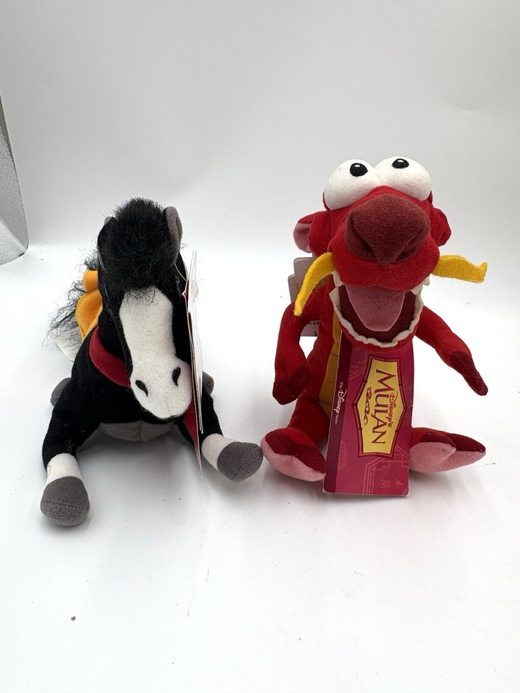 Disney Store Mulan - Mushu Dragon and Khan Horse Bean Bag Plush Toys,  NWT