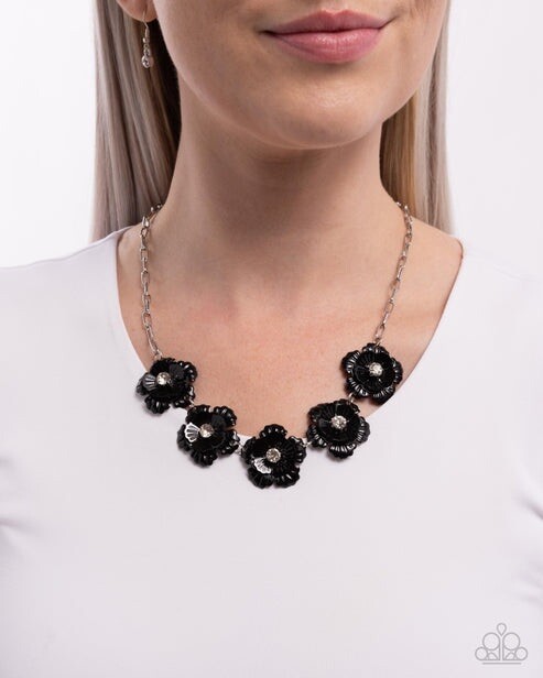 New Paparazzi Jewelry-Flower Chain Necklace-Black