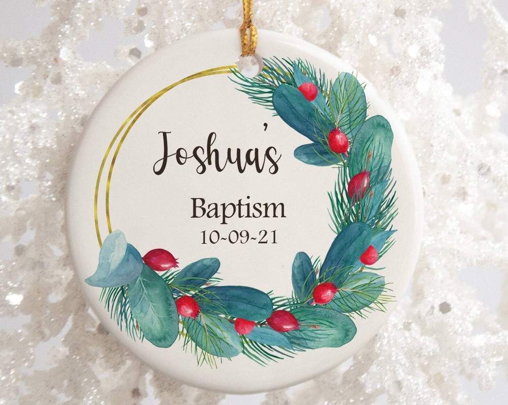 Personalized Baptism Porcelain Ornament – Religious Keepsake Gift for Teens – Faith-Based Christening Decor