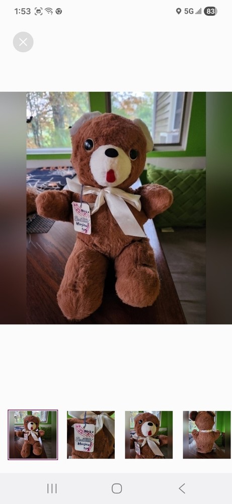 Vintage Bantam Musical Plush Teddy Bear  Stuffed Animal