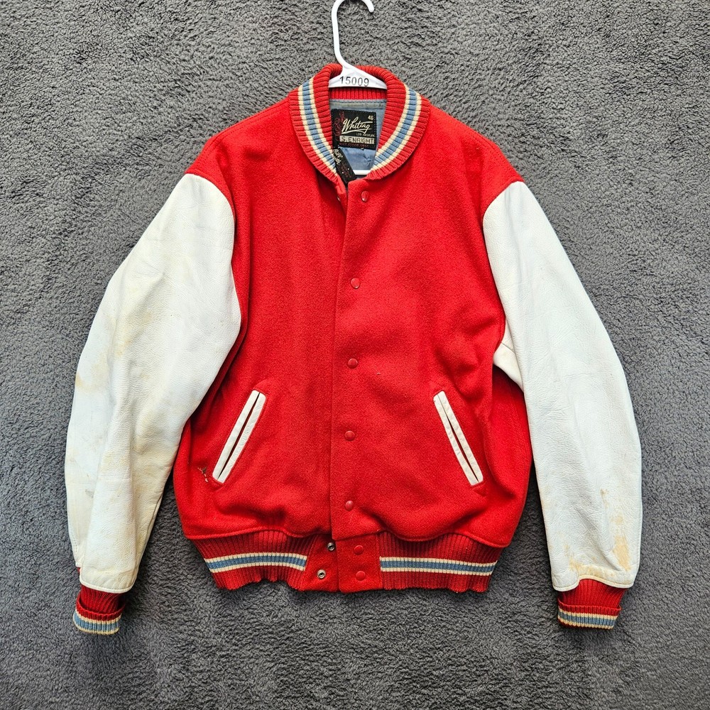 Vintage Red White Wool Leather Whiting Varsity Jacket Men Size 46