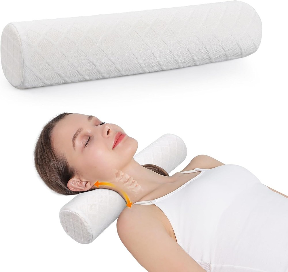 Small Cervical Roll Pillow Memory Foam Neck Round Pillow, Cylinder Bolster Pillo