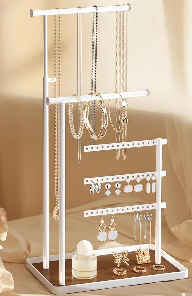 Adjustable White Jewelry Stand for Necklace Storage