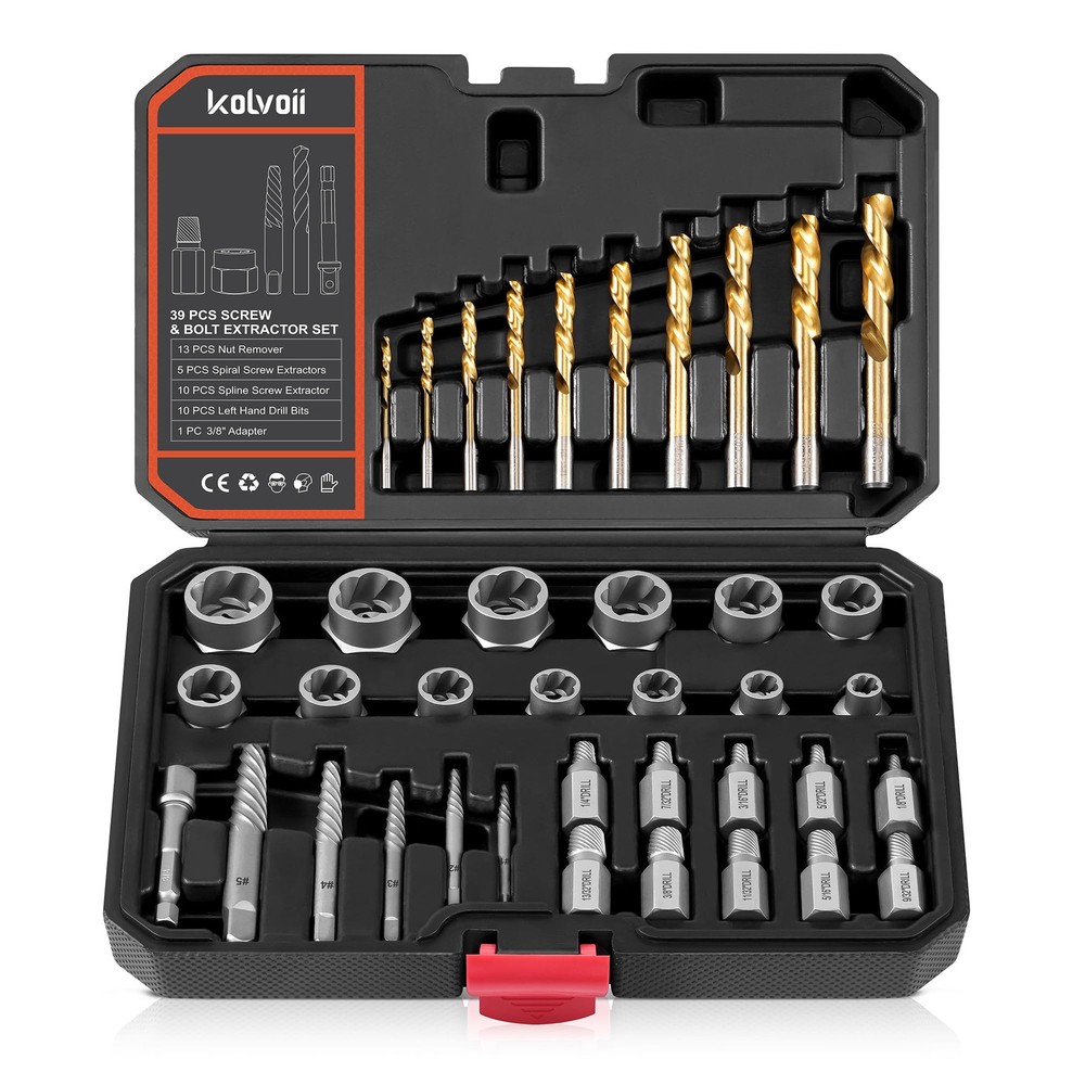 39 PCS Screw Extractor Set & Bolt Extractor Set, Left Hand Drill Bit Set, Mul...