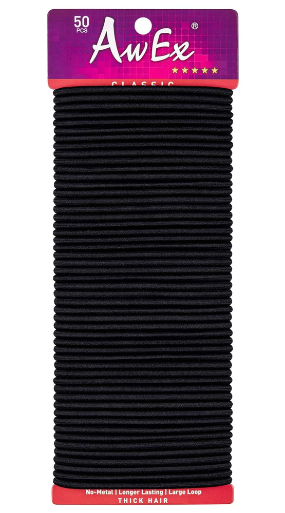 50 Thick Black Hair Ties 4mm No Metal Snag-Free 170mm for Comfort Hold