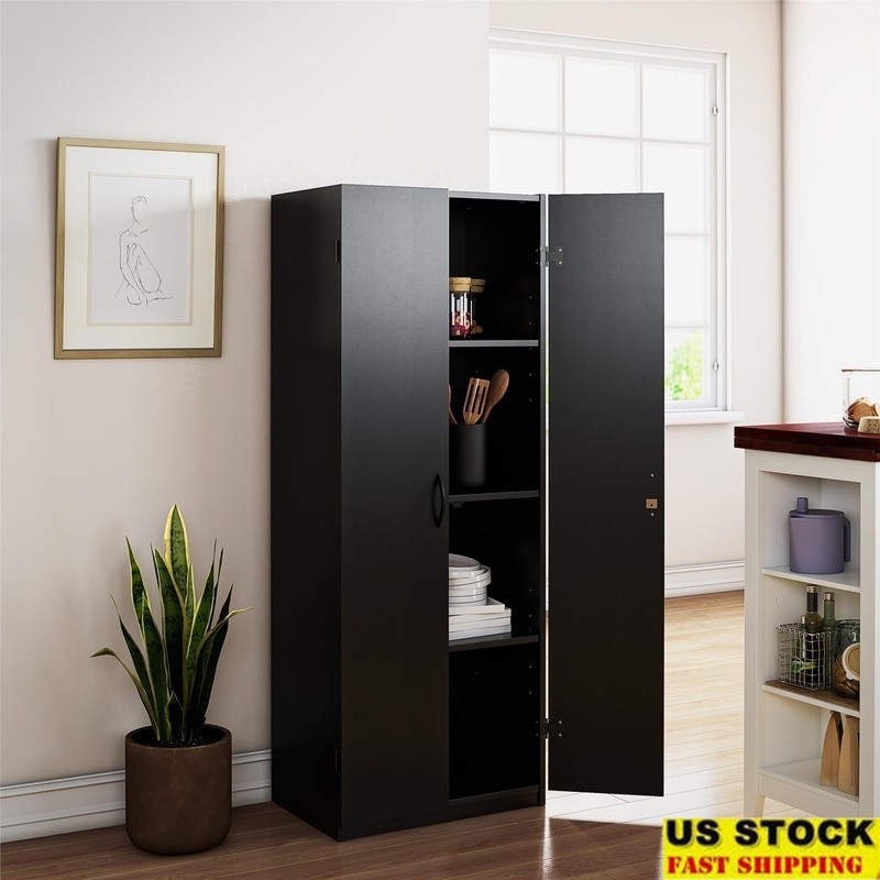 60 Inch 2 Door Storage Cabinet Adjustable Shelves Freestanding Organizer Home US