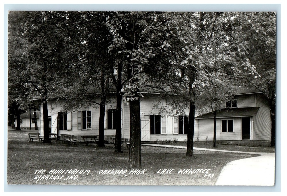 The Auditorium Oakwood Park Lake Wawasee Syracuse Indiana IN RPPC Photo Postcard