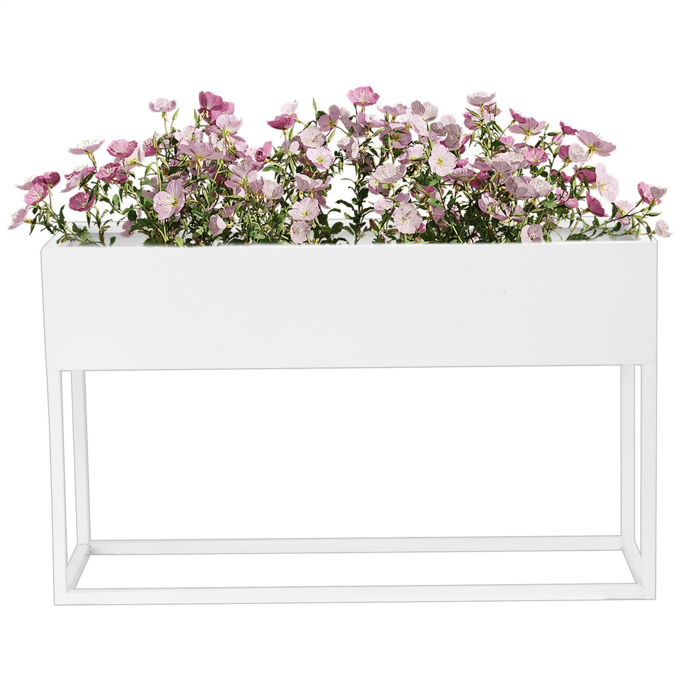 White Metal Planter Boxes with Drainage for Gardens Streets Malls