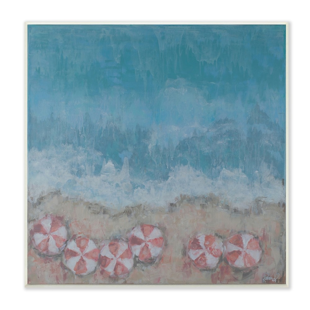 Stupell Abstract Ocean Shore Painting Beach Umbrella Coast Blue 12 x 12