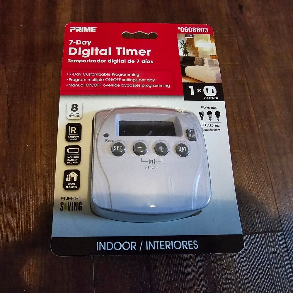 PRIME 7-Day Indoor Digital Timer-  8 On / Off Settings - 0608803 - NEW-image