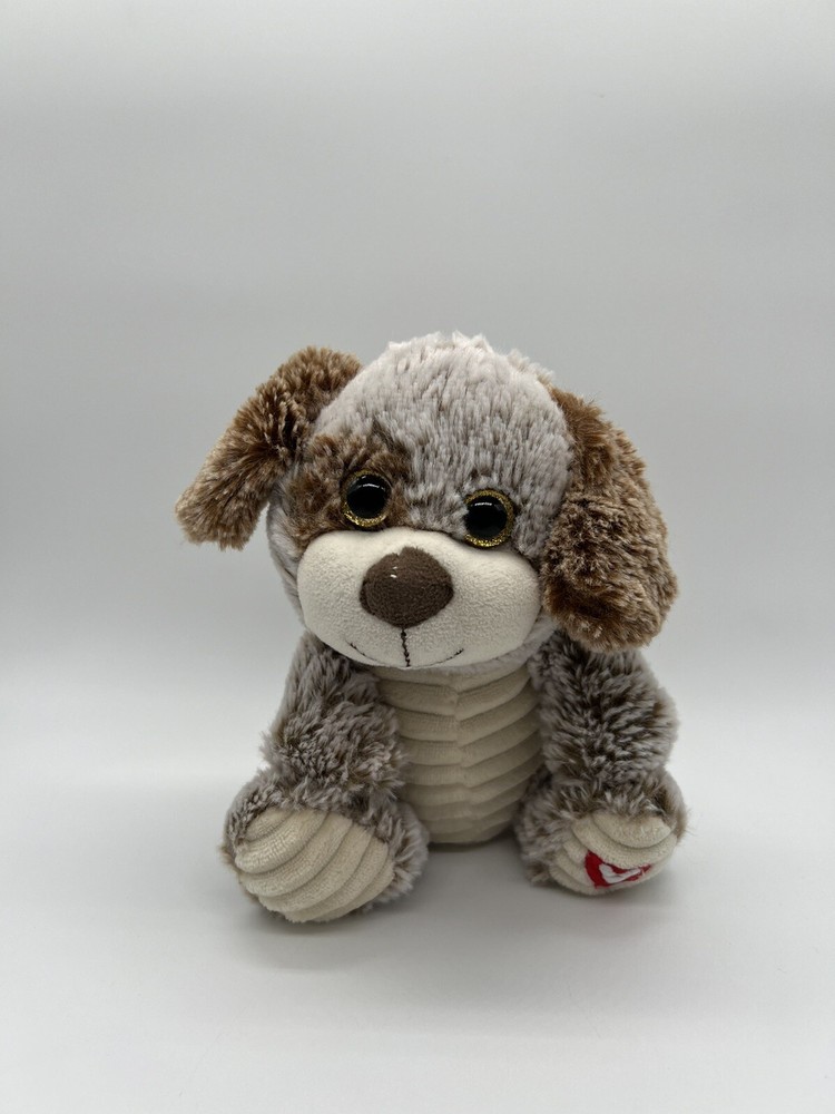 Kellytoy Brown Puppy Dog Plush Corded or Ribbed Cream Red/White Heart Toy 6