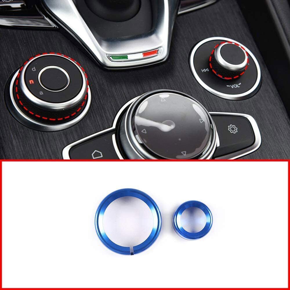 For Alfa Romeo Giulia Stelvio Blue Console Multimedia Knob Cover Trim 2020-2022