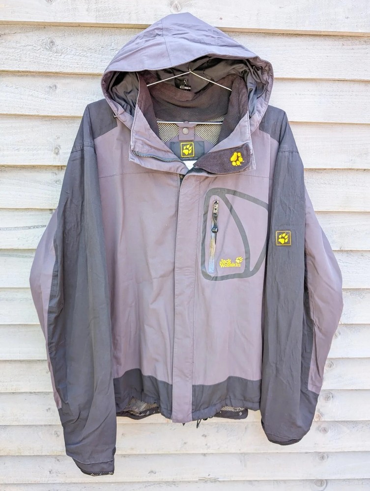 Jack Wolfskin Mens XL Texapore Waterproof Rain Jacket 44 Inch Chest Grey Black